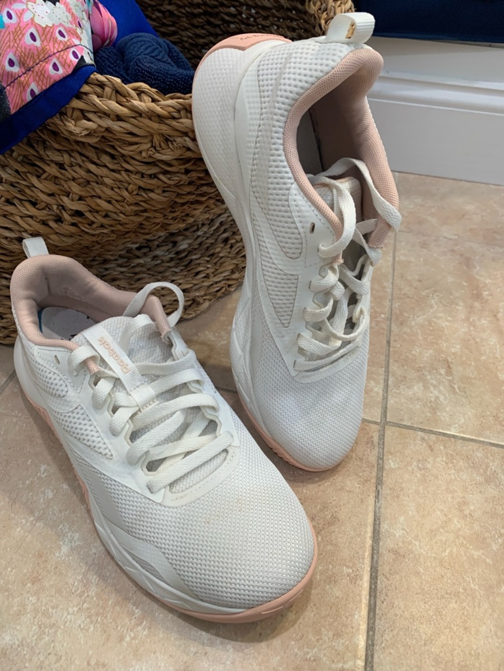 Reebok White Sneakers with Blush Pink Lining